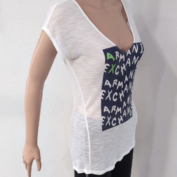 Armani Exchange White and Blue Graphic Tee Short Sleeve - Picture 5 of 8